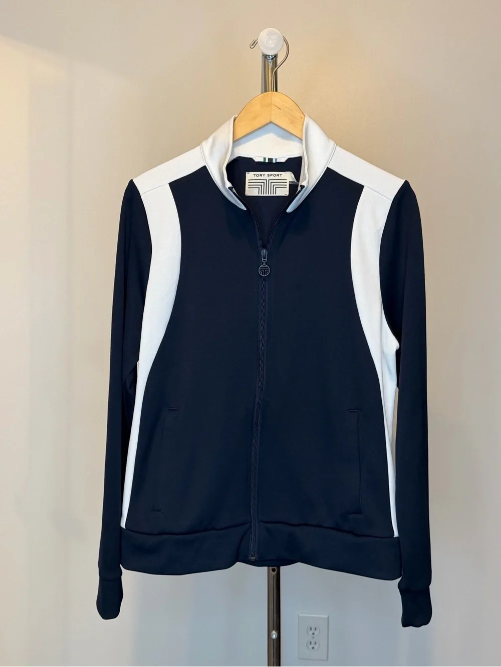 Tory Burch Sport Colorblock Athletic Zip Track Jacket Navy White Women’s Size L